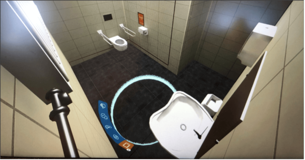 The simulated accessible toilet in VR (where the volumetric scenario will take place)